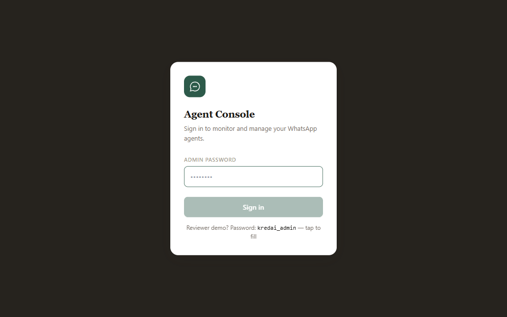Admin authentication into the orchestrator dashboard.